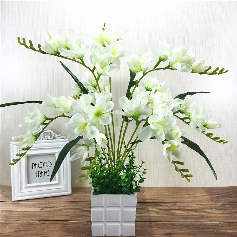 Freesia Living Room Artificial Silk Phalaenopsis and Cymbidium Flower Arrangement – 9-Branch Set