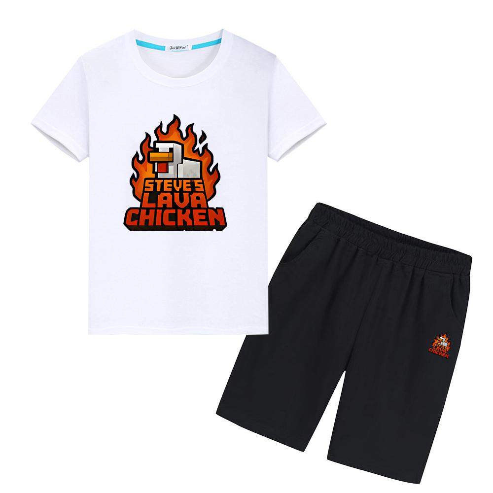 

chicken jockey Print 100%Cotton Anime T-shirt 2pcs Short+pant baby clothes girls boys Sport Sets Children suit kids holiday gift 100 белый
