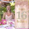 16th Birthday Door Banner Decorations for Girls, Pink Rose Gold Sweet 16 Birthday Door Cover Backdrop Party Supplies, Large Happy Sixteen Year Old