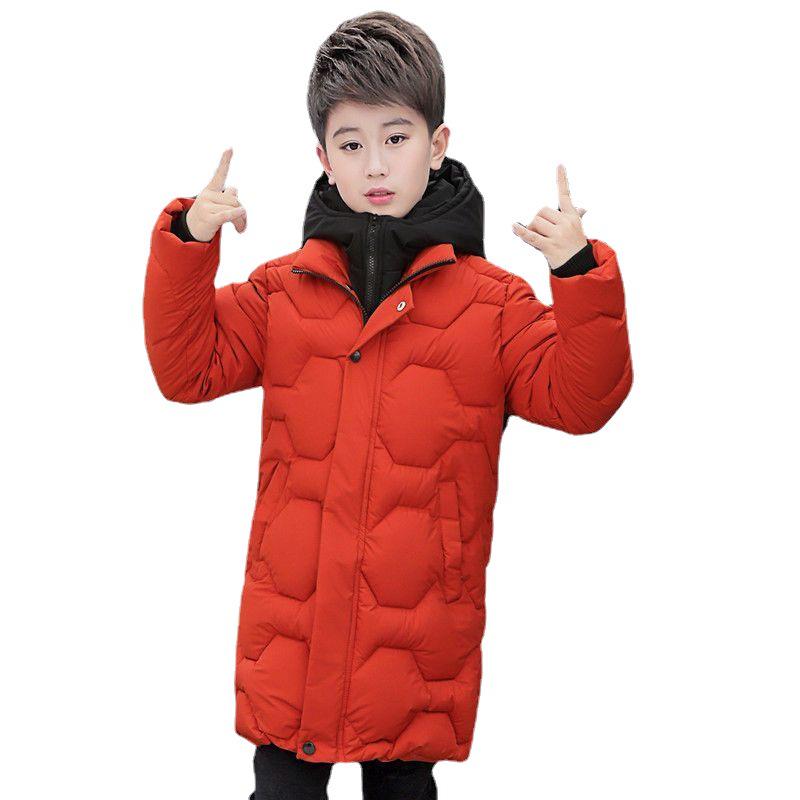 Boys' Winter Hooded Cotton Coat with Faux Two-Piece Design
