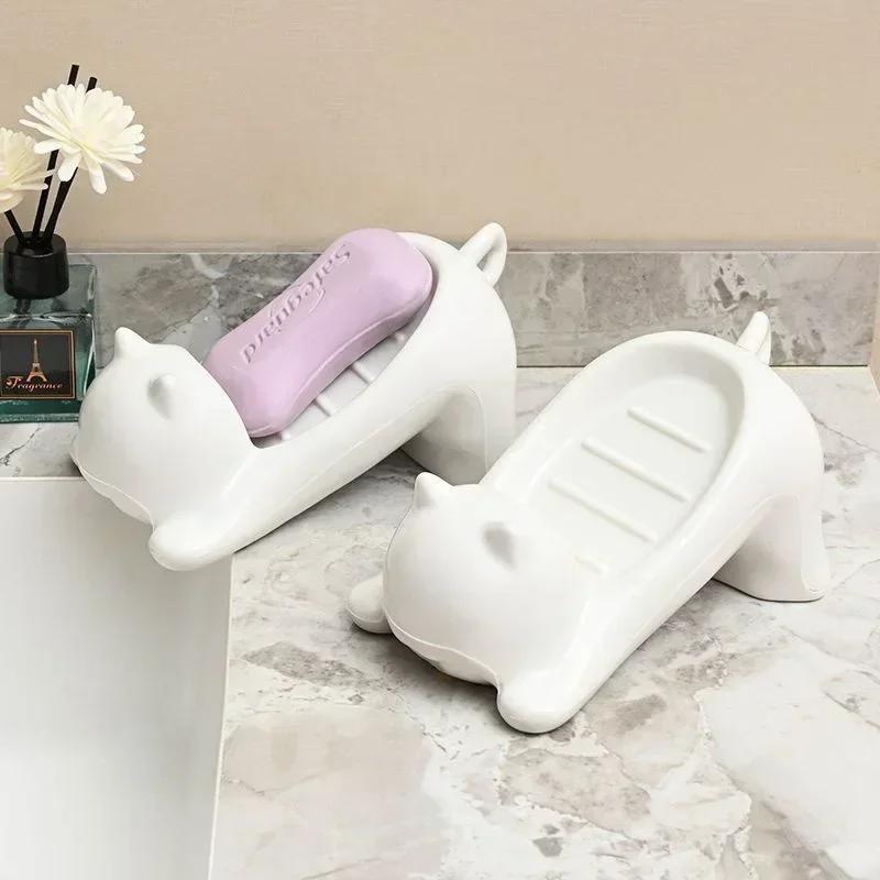 Cartoon Cat Soap Box Creative Cute Plastic Soap Draining Holder Decorative Soap Storage Rack Household Bathroom Accessories