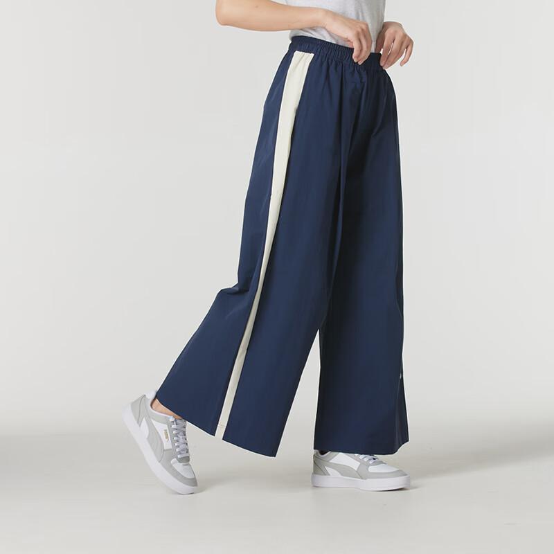 Puma Retro Breathable Durable Wide Leg Side Stripe Casual Pants Women Bottoms Navy-Blue 625686-55