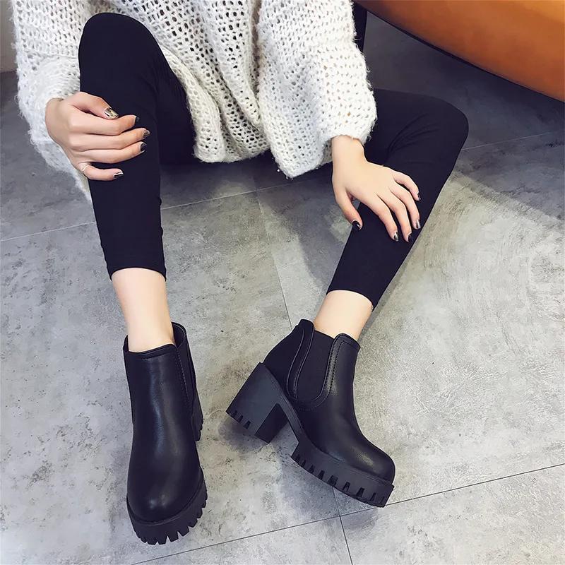 New Autumn Awinter New Women's Round Toe Thick Sole Heel Women's Short Boots Simple Comfortable Versatile Women's Shoes