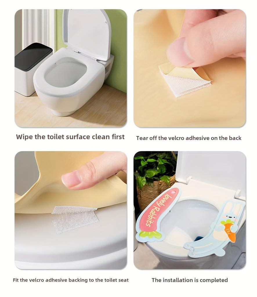 2pcs Scented Waterproof Toilet Seat Covers, Cartoon Rabbit & Carrot, EVA, Reusable, All-Season