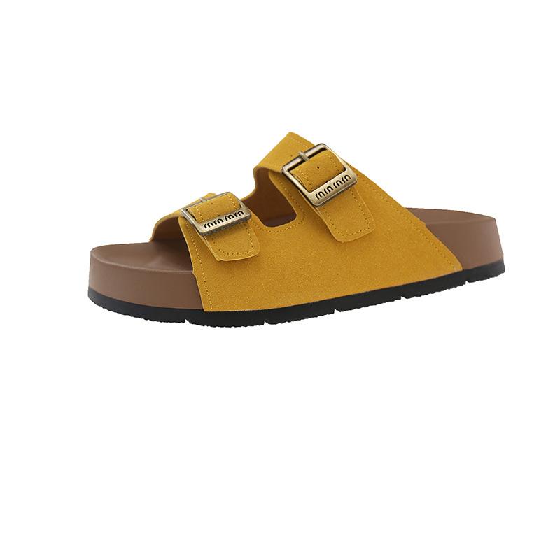 2025 new casual cool slippers summer retro cork bottom thick bottom buckle with casual Boken cool slippers women