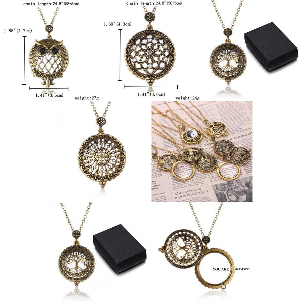 Retro Openwork Magnifier Chain With Alloy Pendant And Tree Design For Fashion Accessories