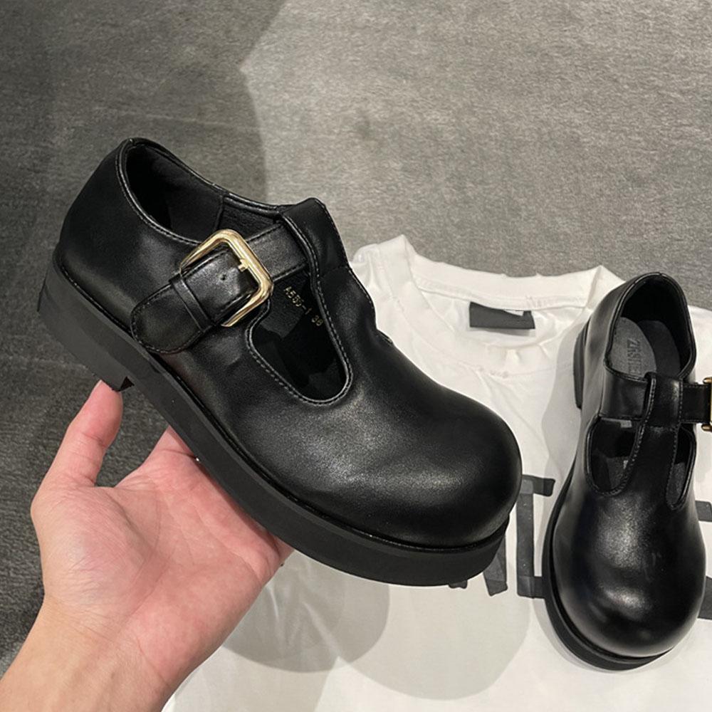 

Черные туфли Мэри Джейн на плоской подошве с большим носком, летние туфли с пряжкой и Т-образным ремешком на платформе, женские, высокого качества 40 чёрный