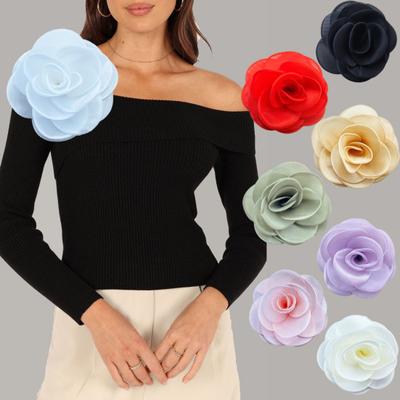 Formal Occasion Corsage Big Camellia Mesh Fabric Bride Groom Wedding Brooch Prom Party Banquet