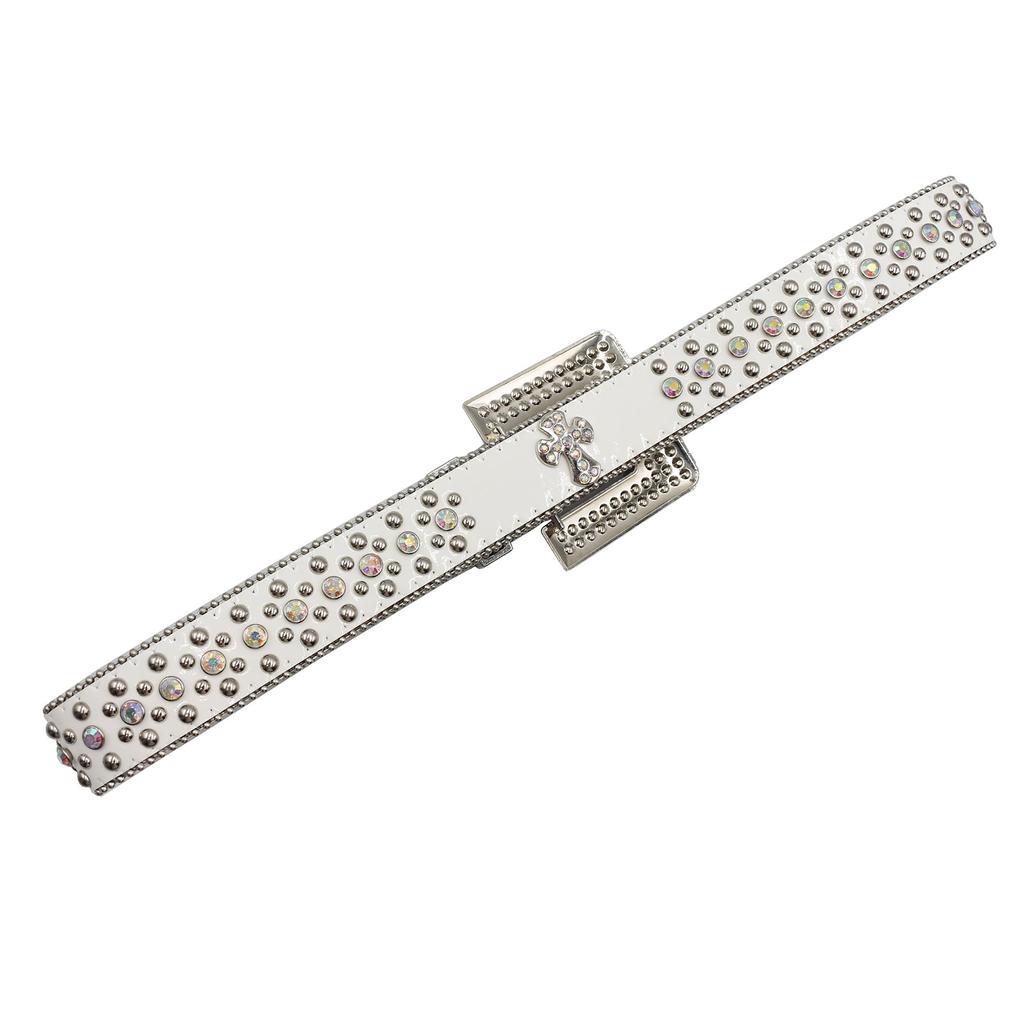 Cross Rhinestone Belt European and American Feng Shui Rhinestone Leather Belt Women's Handmade Diamond Inlay Decorative Flash Diamond