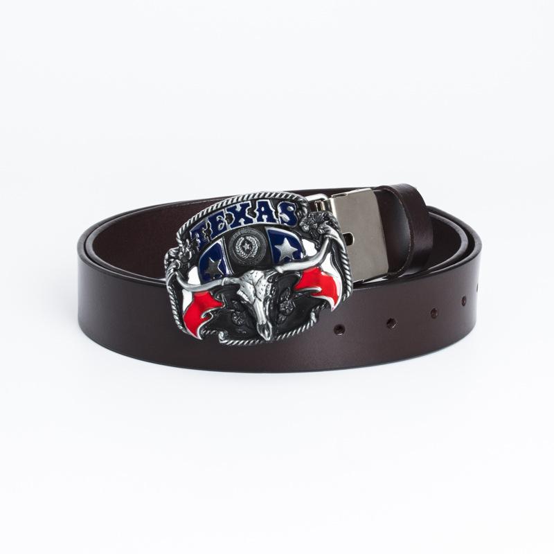 Pure Cowhide Domineering Cow Head Men's Belt Whole Ancient Tin Jeans Belt Belt