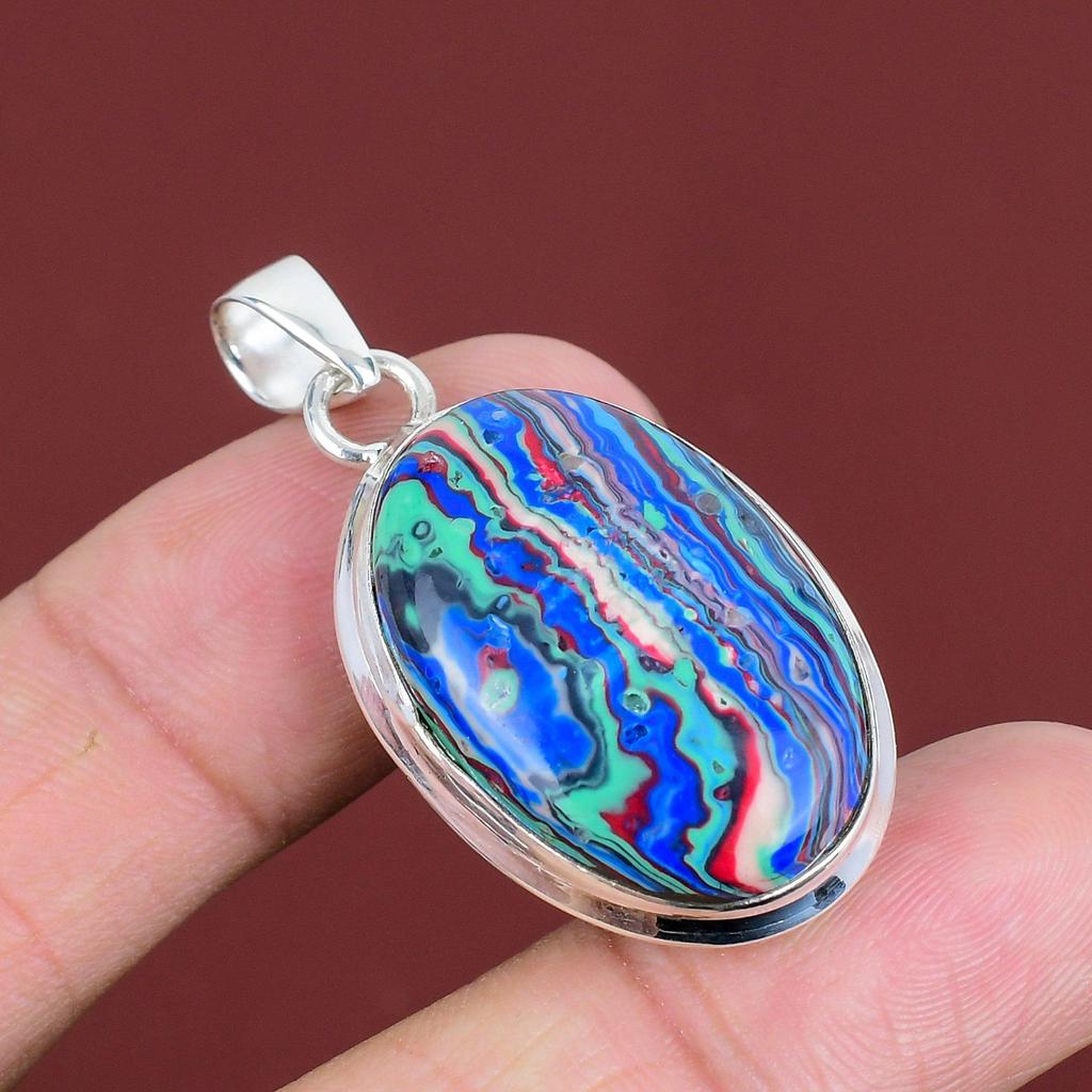 Rainbow Calsilica Pendant Gemstone Pendant Unique Jewelry 925 Sterling Silver Pendant Rainbow Calsilica Jewelry Handmade Pendant For Gifts