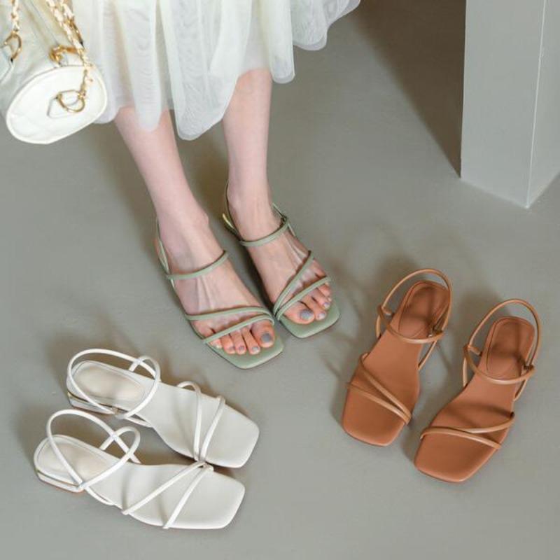 2025 New Summer Sexy Open Toe Female Sandals Feet Bare Straps Shoes Rubber Soles Low Heel Women Sandalias Zapatos De Mujer