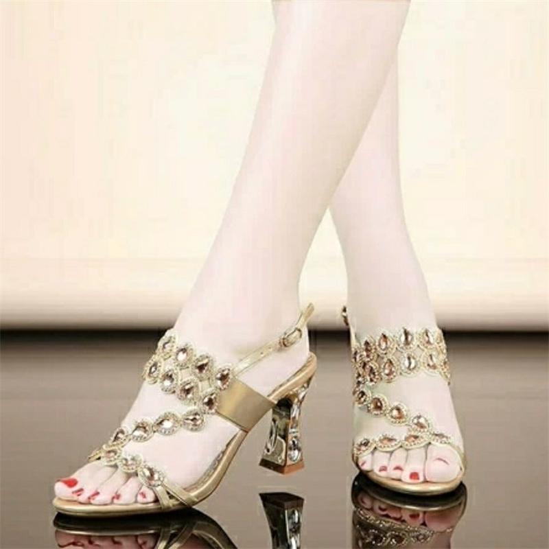 High Heels temperament Sandals Women Summer Woman Party Shoes Fashion brick crystal thick heel Square Heel Sandals