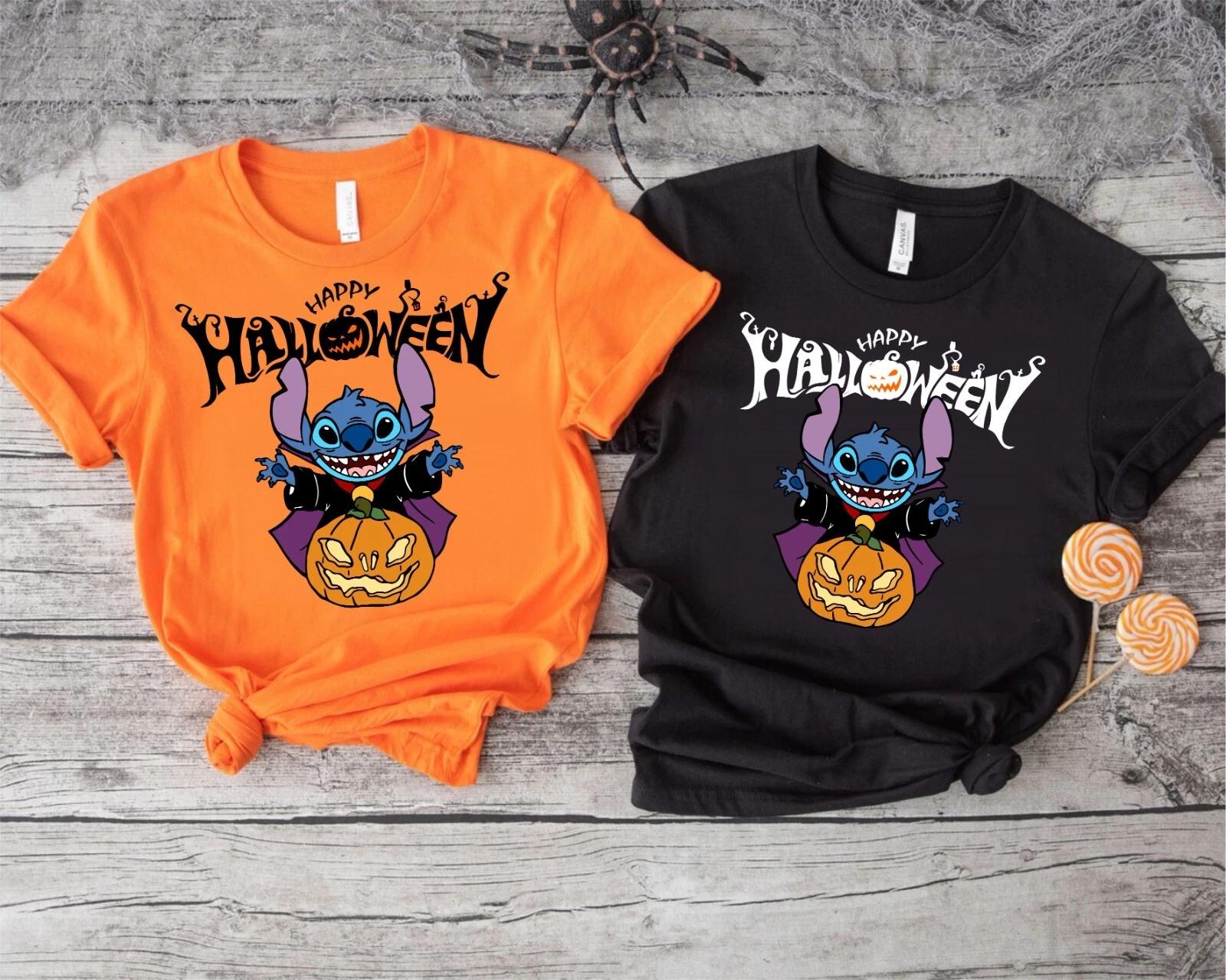 Lilo and Stitch Halloween T-Shirt, Pumpkin Ohana Scary Stitch Kids Adults Top 4XL