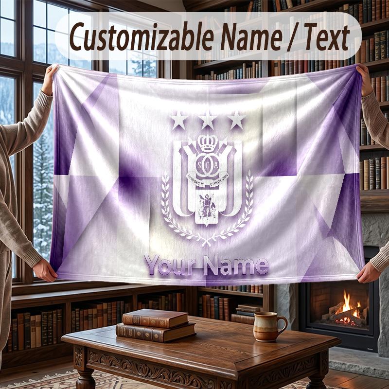 Custom Name Flannel Throw Blanket Anderlecht FC Logo Pattern Warm Home Decoration