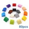80pcs DIY Building Blocks Thick Figure Bricks Slope 2x2 Educational Creative Size Compatible With Plastic Toys for Children