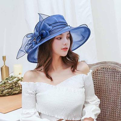 Chapeau d'été à large bord en organza et maille pour femmes, style européen et américain