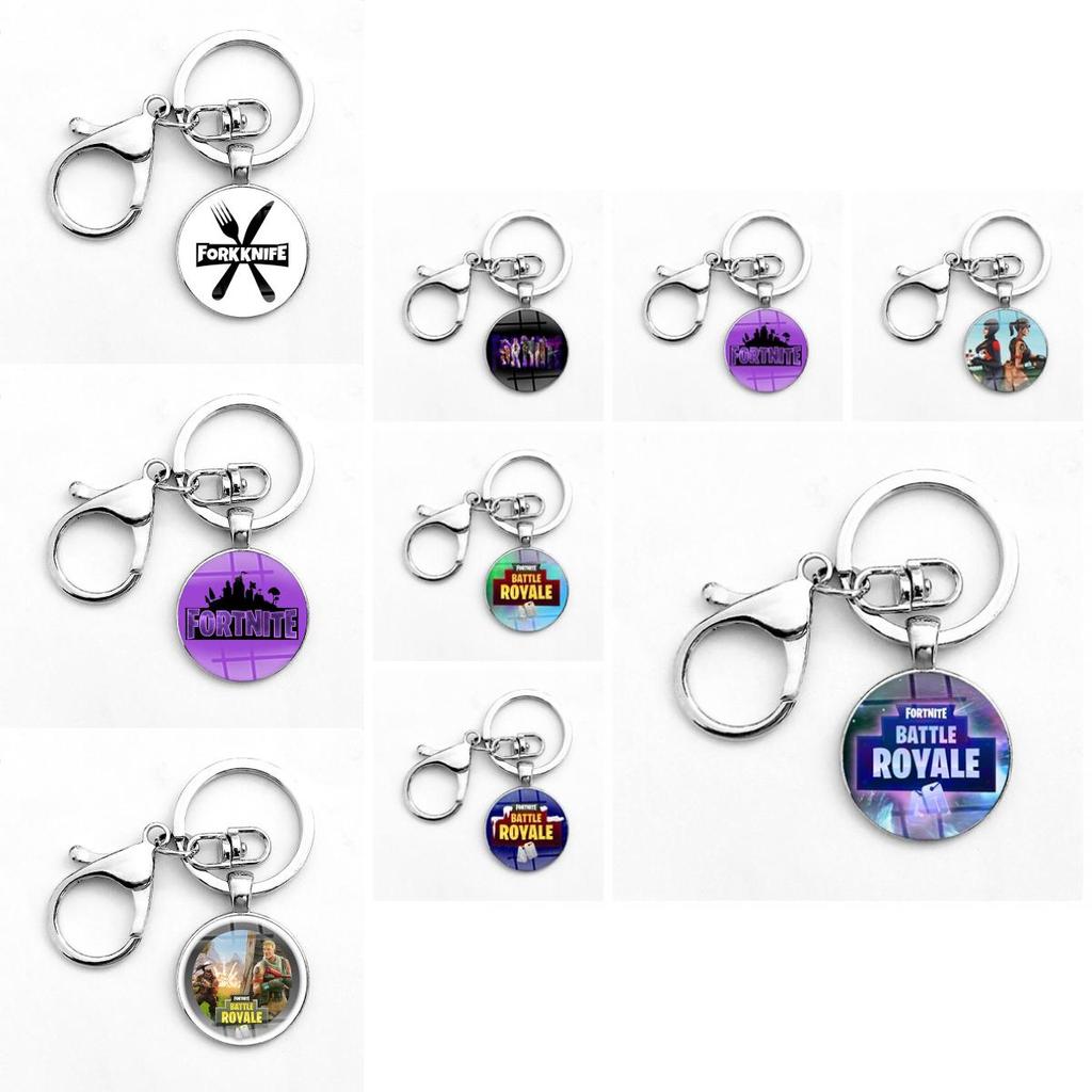 Laser Printing Cabochon Fortnite Keychain Stainless Steel Key Holder Ring Key