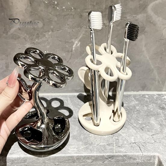 Stojan na zubní kartáčky Úložný stojan Vysoká stabilita Snadno se čistí Kompaktní velikost Tvar květiny Keramický úložný stojan Multifunkční držák na zubní kartáčky