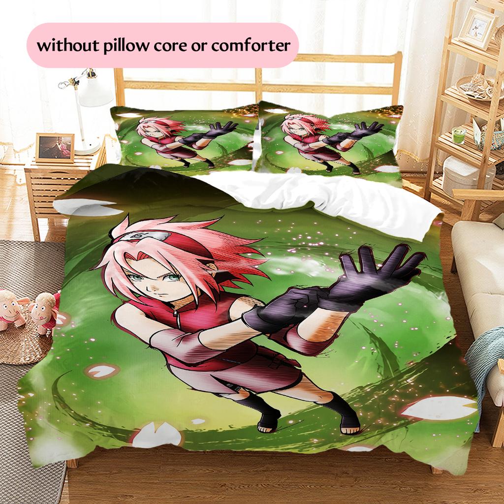 Anime Naruto Wzór Haruno Sakura Pościel Dekoracja Domu Prezent Urodzinowy (1 * poszwa na kołdrę + 2 * poszewki na poduszki, bez rdzenia)