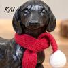 Small Animal Sculpture Dachshund Statue, Resin Standing Dog Figurine with Red Knitted Fireplace Mantel Decor Scarf, Cute Christmas Puppy for