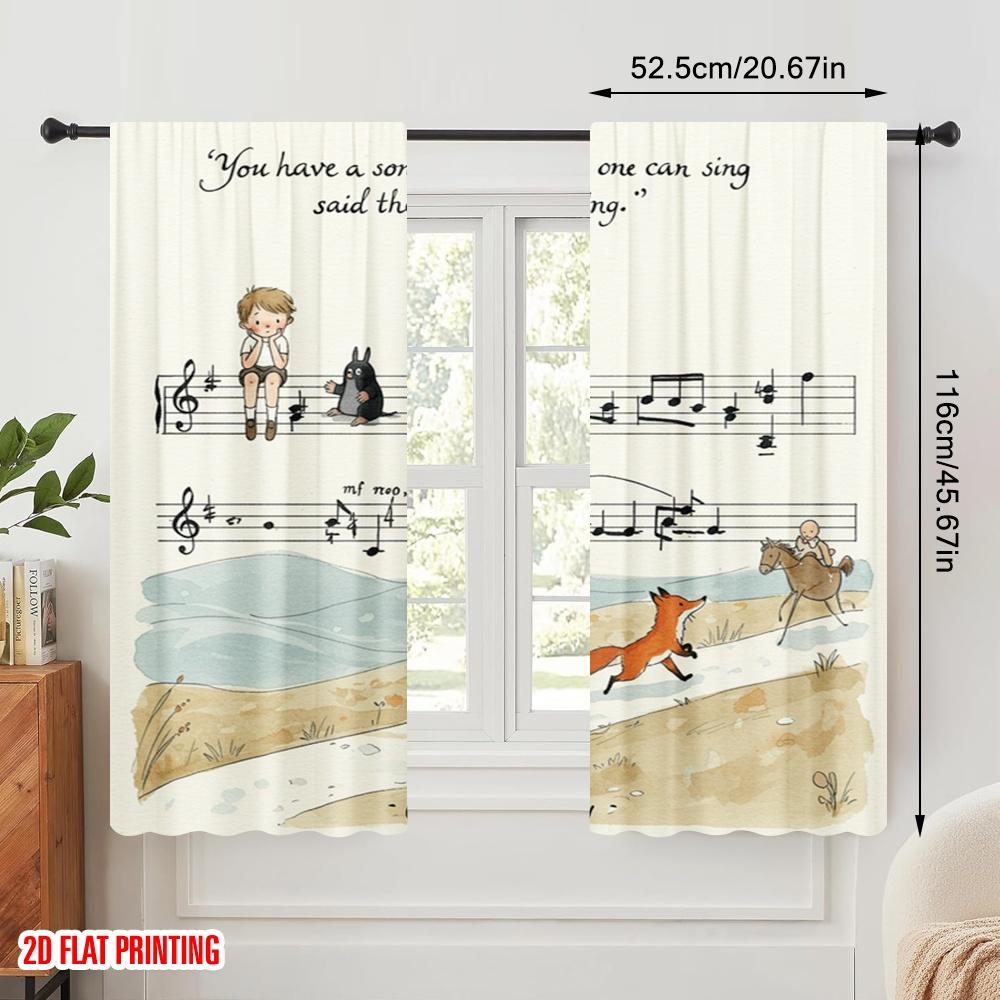 2 Stück 2D Flachdruck Partyvorhang Charlie Mackesy Song Fuchs Pferd 100% Polyester Ohne Strom Geburtstagsfeier Perfekt für