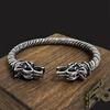 Punk Viking Odin Wolf Cuff Bangle Norse Mythology Geri Freki Amulet Bracelet Antique Stainless Steel Jewelry Gift for Men