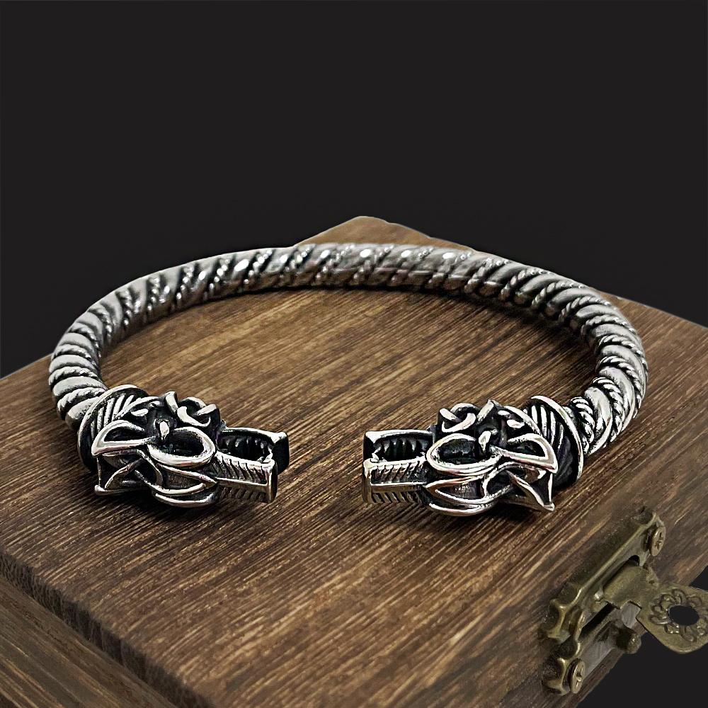 Punk Viking Odin Wolf Cuff Bangle Norse Mythology Geri Freki Amulet Bracelet Antique Stainless Steel Jewelry Gift for Men