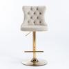 Velvet Swivel Bar Stools, Height 25-33 Inches, Tufted Button Back, Gold Nailhead Trim, Gold Base, for Kitchen Island Home Pub Cafe, Beige, DE1912BG