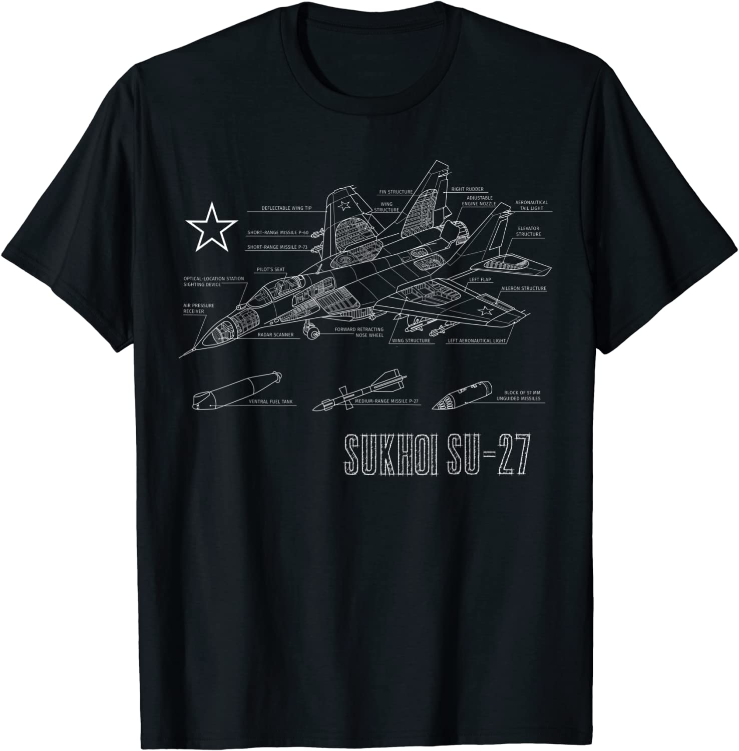 

Russian Cold War Sukhoi SU27 Jet Airplane Blueprint TShirt Short Sleeve Casual 100 Cotton ONeck Summer Men TShirt S