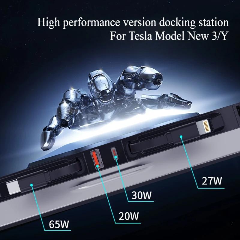 Docking Station for Tesla Model Y Juniper 2025 65W PD Hub Quick Charger USB Extension Center Console Smart Sensor New Model 3