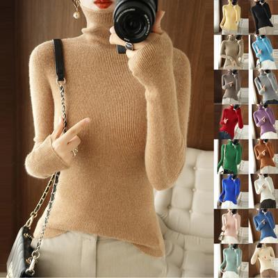 Damen Rollkragen Langarm Mode Einfarbig Warm Strickwaren Pullover Winter