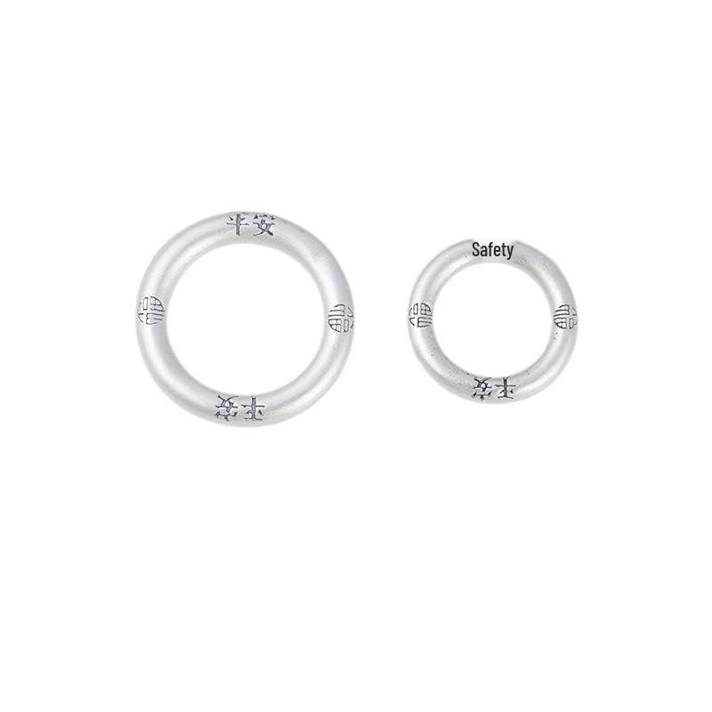 Sterling Silver Fu Character Peace Buckle Ring - Chinese Style Retro 3D Design, DIY Braiding Accessories