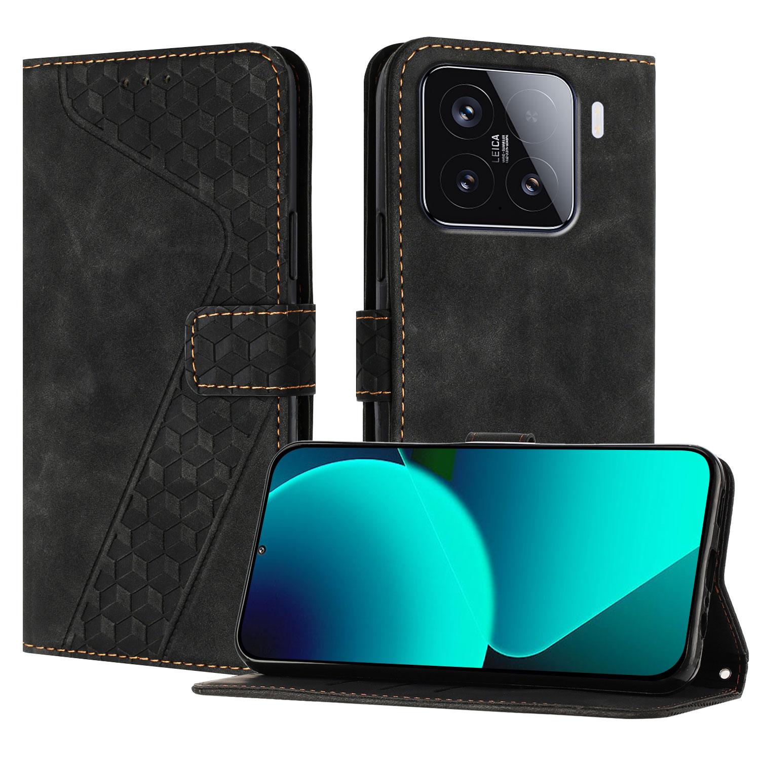 

For Xiaomi 15 Leather Case 7-Shaped Pattern Wallet Stand Shockproof Phone Cover Black