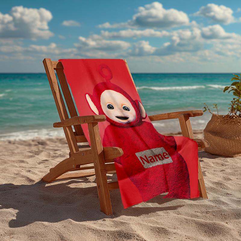 Custom Name Ultra-Soft Beach Towel with Teletubbies Theme,Ideal for Pool - Camping, Diving - Perfect Travel Essential, Vibrant Beach Towel.