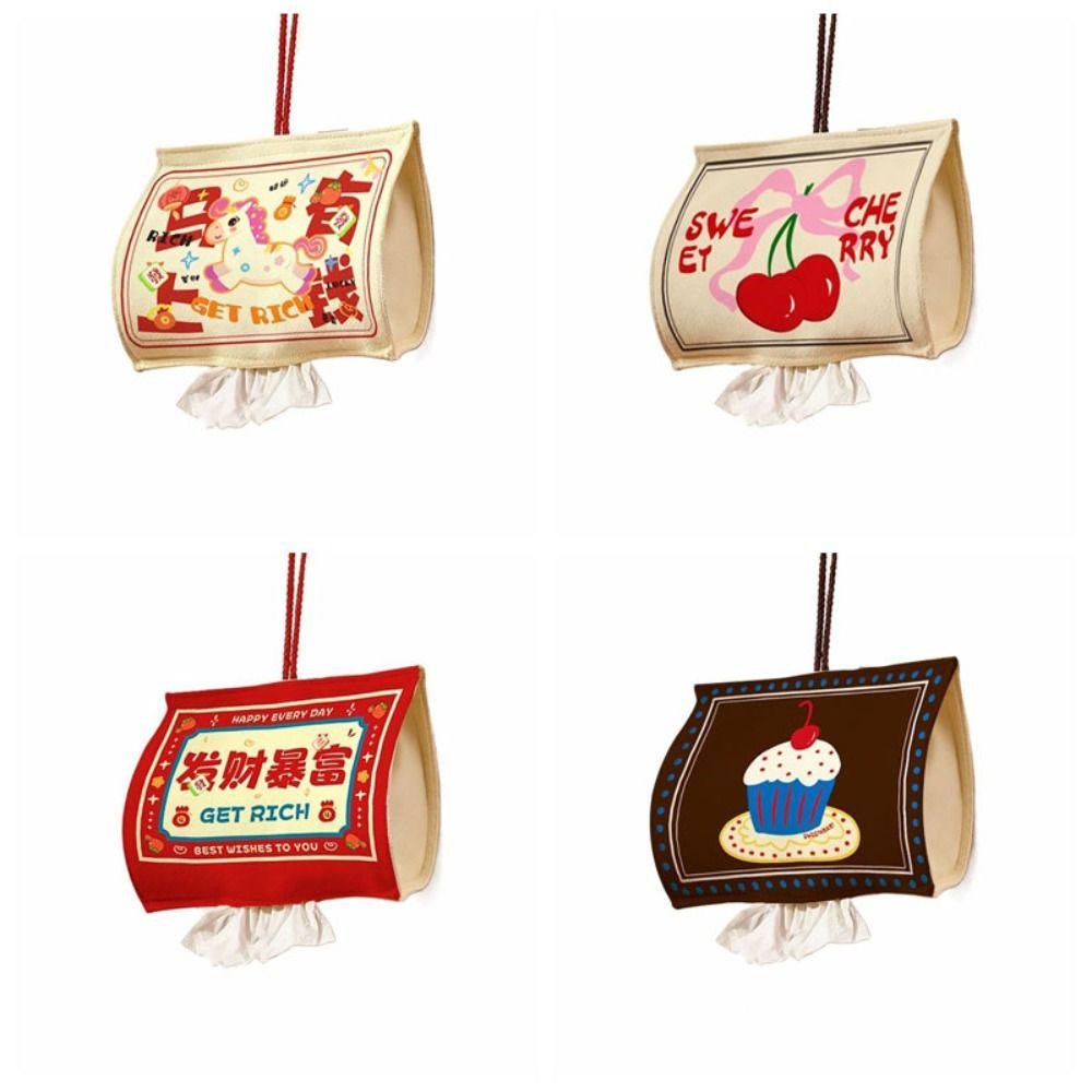 Cherry Cake New Year Tissue Box Cartoon Horse Multi-function Canvas Napkin Box Blessing Traditional Tissue Paper Holder