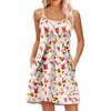 Fashion Women Summer Dress Vintage Floral Print Adjustable Spaghetti Straps Beach Vacation Casual Dress With Pockets
