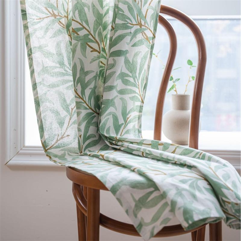Botanical Leaf Print Curtains - Semi-Sheer Kitchen Valance & Bay Window Drapes | Ready-Made Light Filtering Sheers (Hooks/Rod Pocket)
