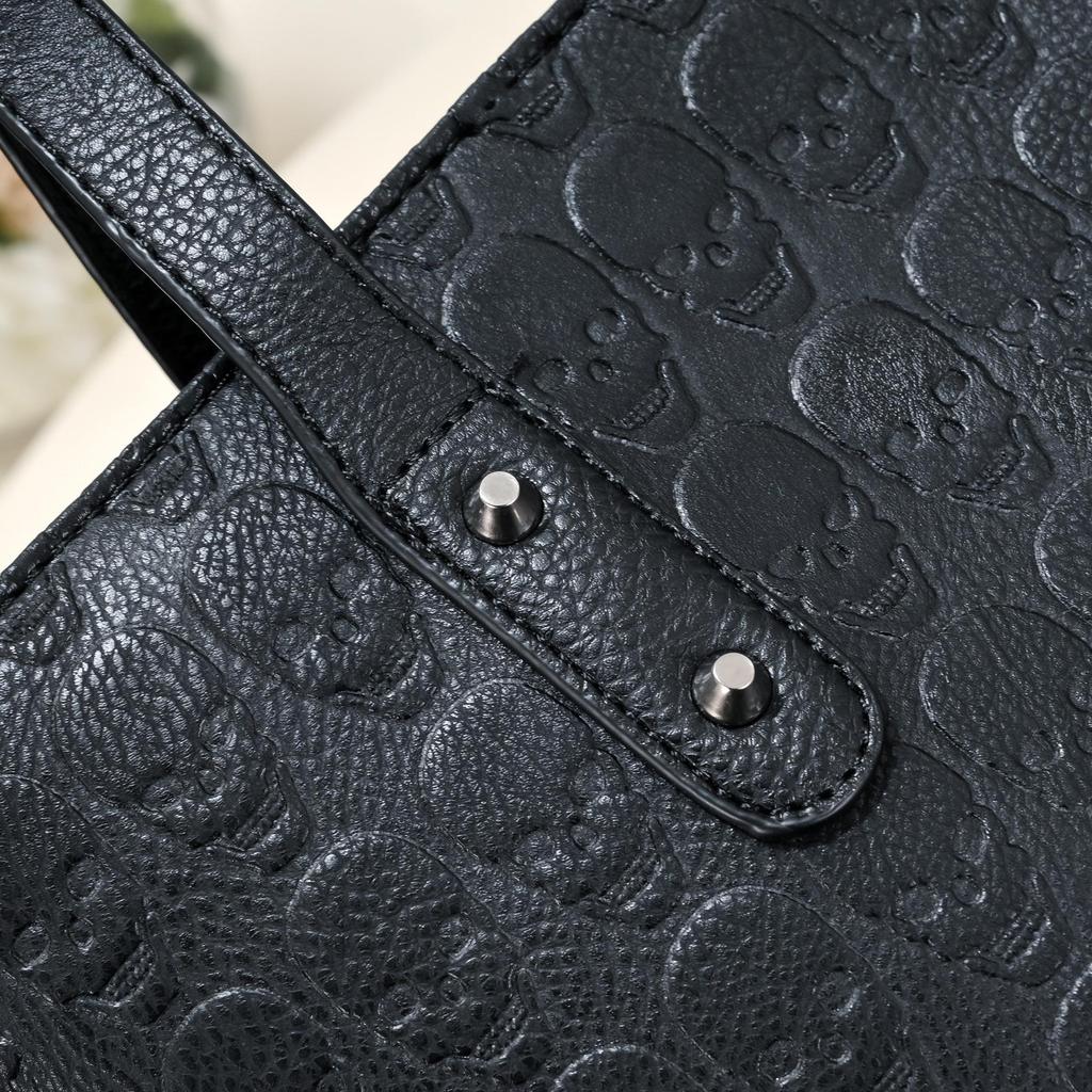 Jierotyx Vintage-Halloween-Totenkopf-Tragetasche für Damen, großes Fassungsvermögen, Umhängetasche, Geldbörse mit Geldbörse, trendige Handtasche aus Kunstleder