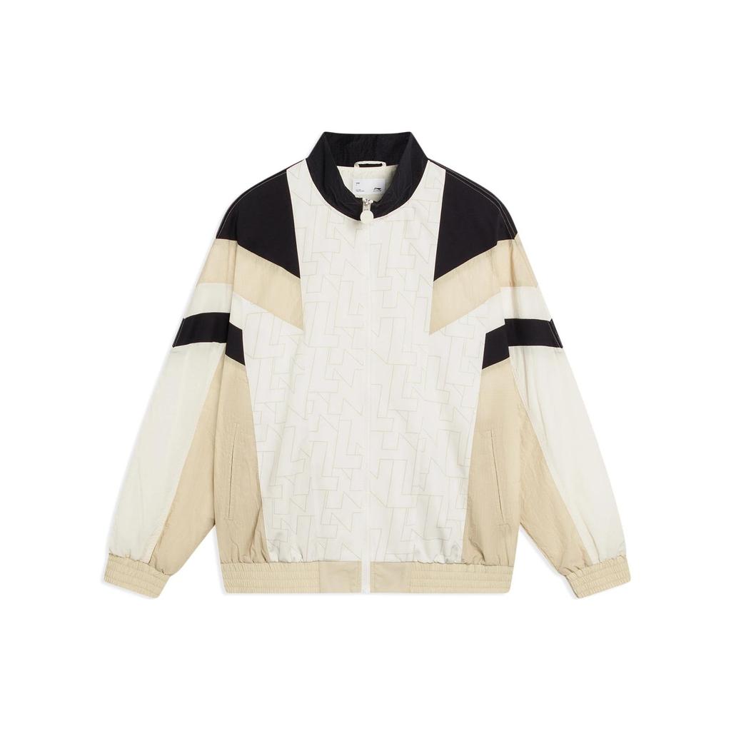 Li Ning Color Block Casual Zip Long Sleeve Jacket Unisex Jacket Off-White AJDT015-2