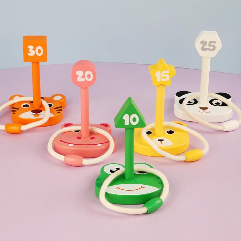 

Детская деревянная игра с кольцами с мультяшными животными Программное мероприятие в детском саду Соревнование по бросанию колец Развивающие игрушки