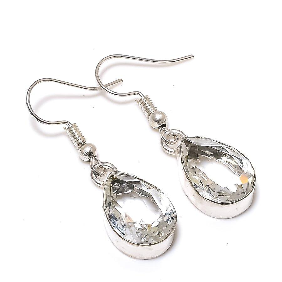 

Ювелирные серьги из стерлингового серебра 925 пробы с натуральным белым топазом 1,46 дюйма n7R36