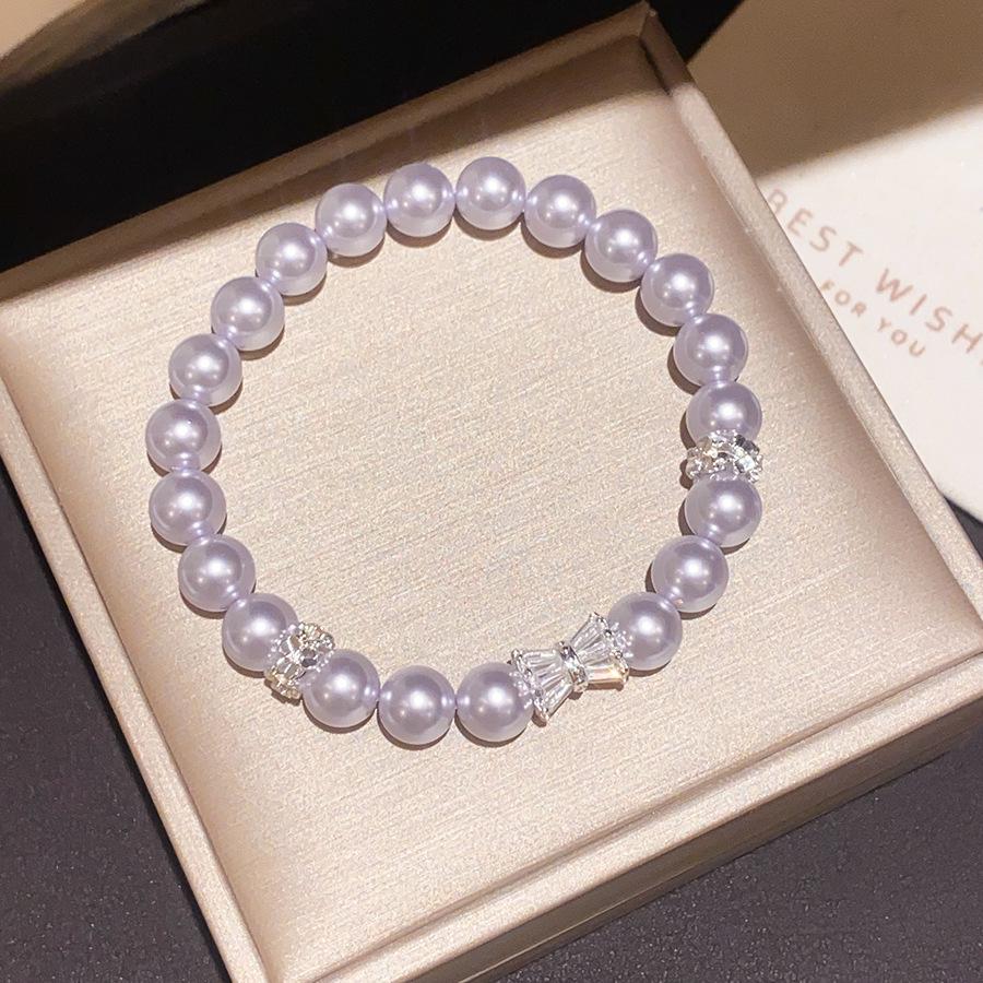 Purple Jade & Zircon Pearl Oval Beaded Bracelet - Elegant Luxury Hand Jewelry
