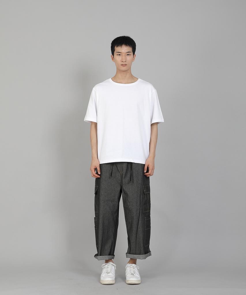 Seinteukeulu Double Cargo Cropped Pants Dcp-382 Denim Gray Black