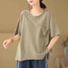 DIMANAF 2025 Sommer Solide Plus Größe Spitze Taschen T-shirt Frauen Kurzarm Lange Tasten Lose Tops Tees