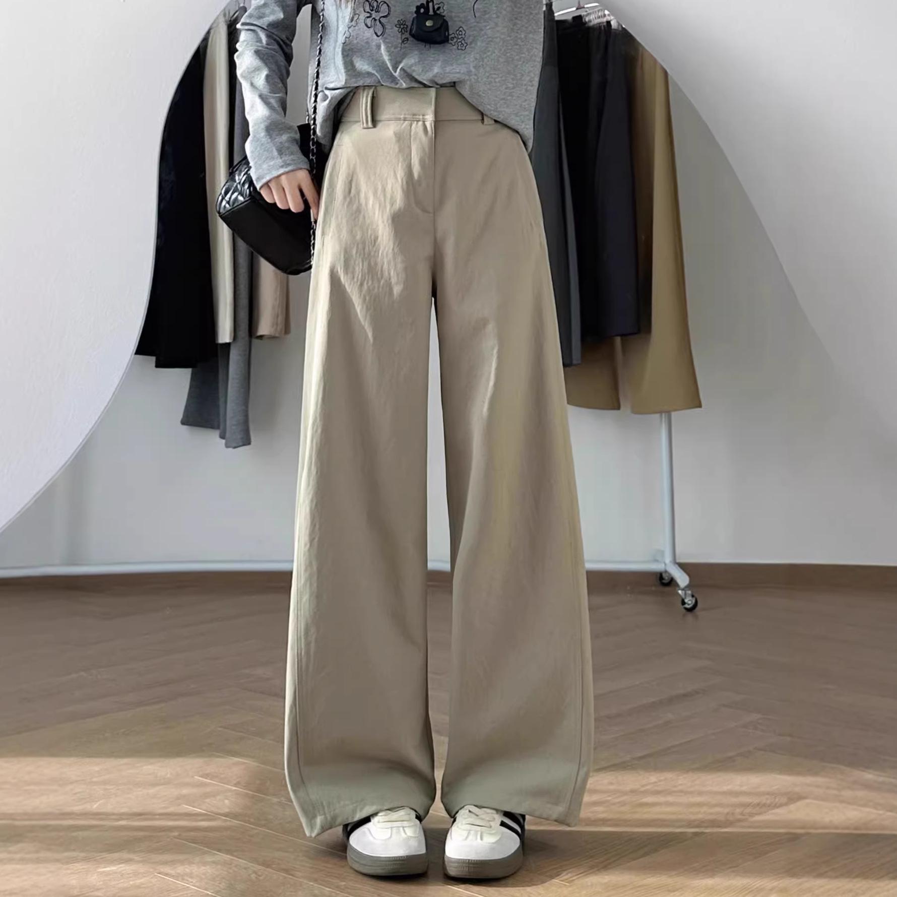

Women s Khaki High-Waisted Wide-Leg Pants - Spring & Autumn 2026 Collection, Slim-Fit with Loose Drape & Straight-Leg Design S хакі