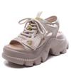 Fashion High Quality 7CM Cow Genuine Leather Women Flats Pumps Peep Toe Flower Platform Wedge Ladies Hollow 2025 Summer Fashion Sandals