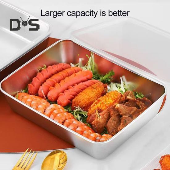 Stainless Steel Lunch Box with Transparent Lid Leakproof Food Container for Cheese Deli Meat Fruits Oven Baking Picnics Raised Bottom Patterns Food
