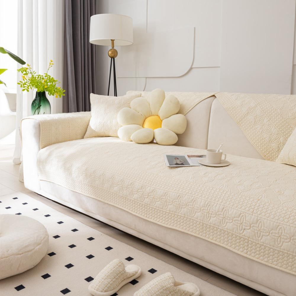 

Washed Cotton Solid Color Quilted Leaf Sofa Cushion Non Slip Modern Simple All Season Use Sofa Seat Cover 70*70cm