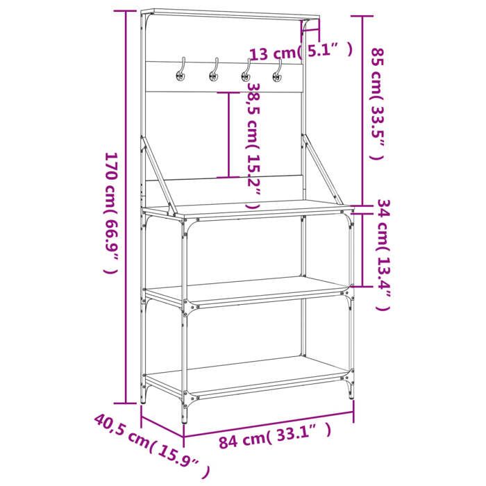 VidaXL Bakery Shelf and Hooks 4 Levels, Storage Furniture with Adjustable Feet, Kitchen Organizer 838960